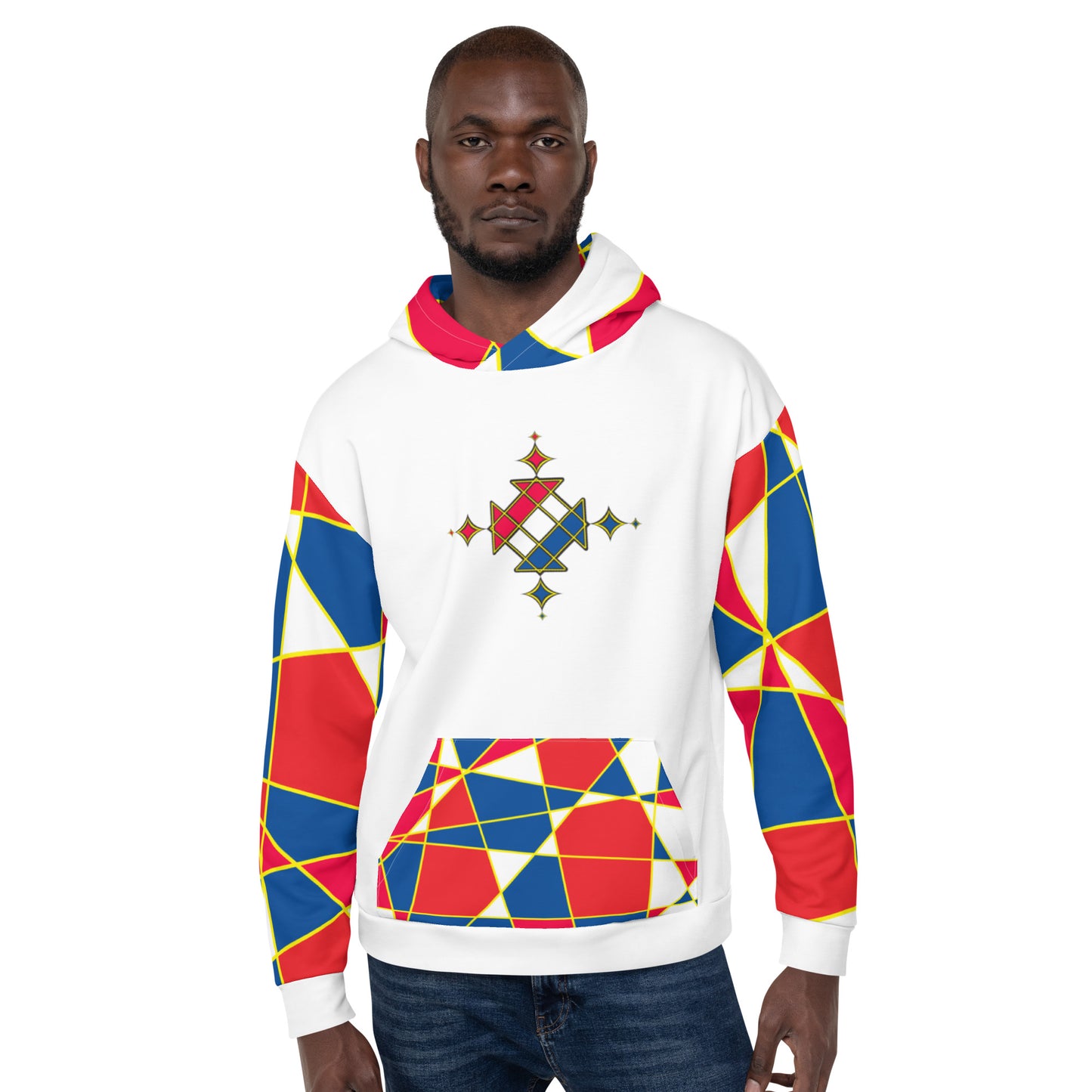 Ethiopian cross red & blue all over print unisex hoodie