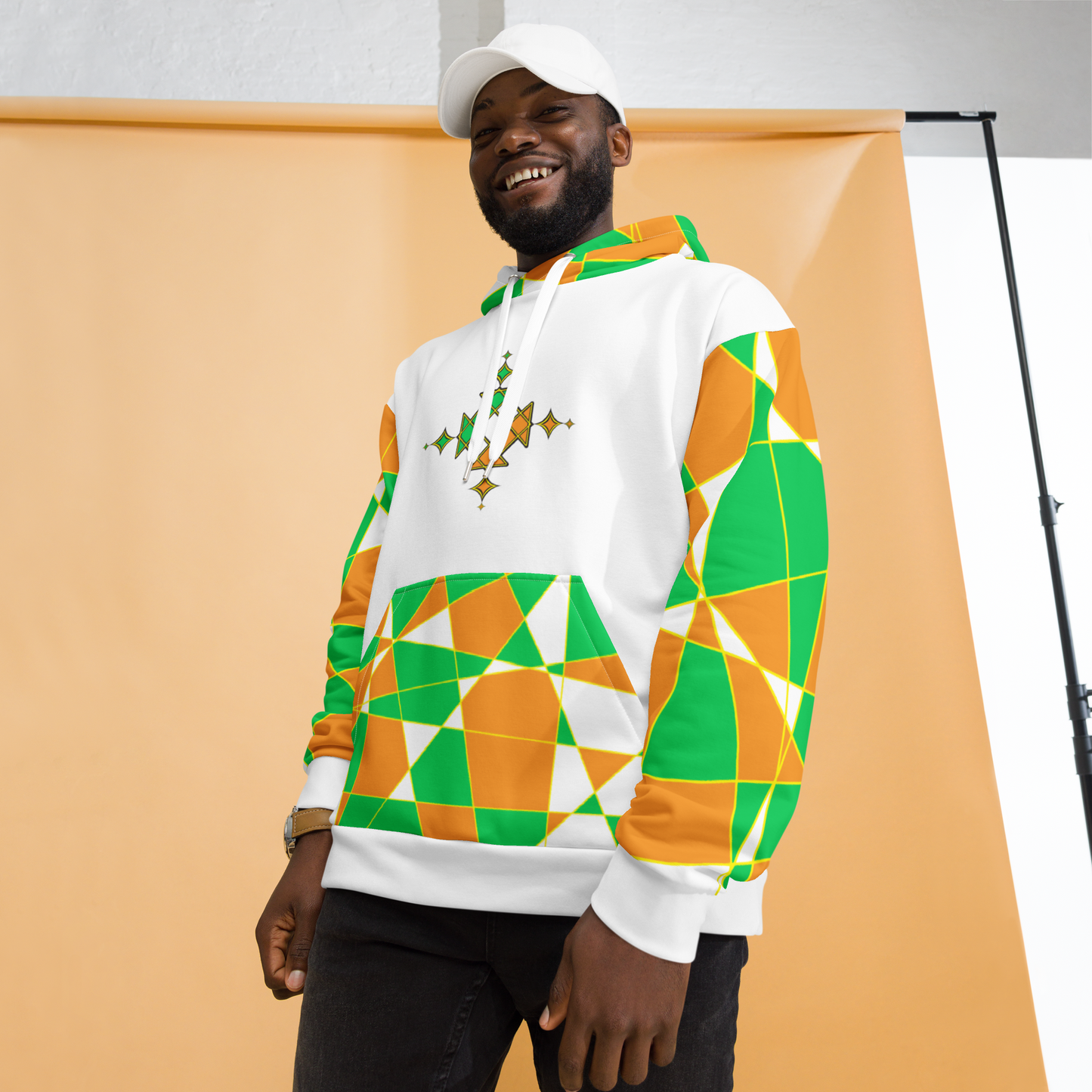 Ethiopian cross orange & Green all over print unisex hoodie