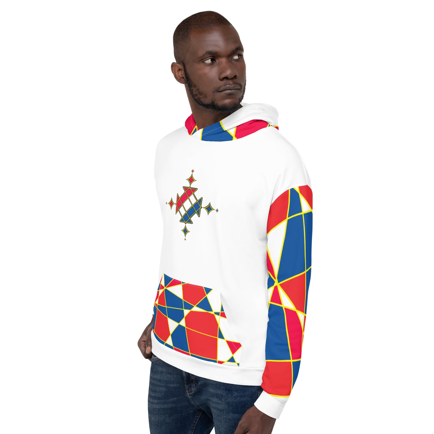 Ethiopian cross red & blue all over print unisex hoodie