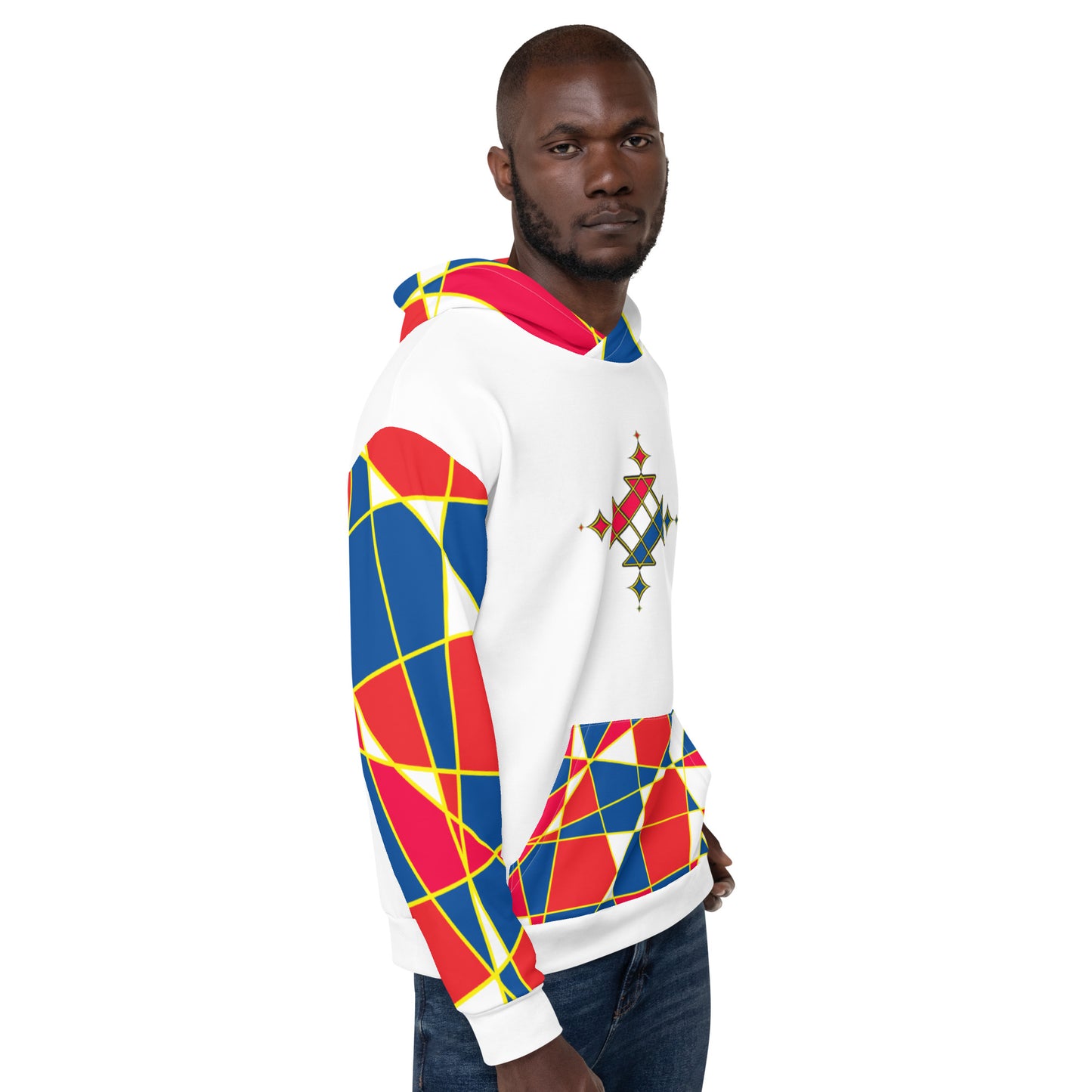 Ethiopian cross red & blue all over print unisex hoodie